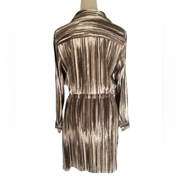 J.‎ Jill 100% Silk Neutral Striped Pattern Long Sleeve Shirt Dress Women Size M - Picture 3 of 6